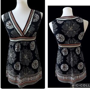 Y2K Vintage Max Studio Sleeveless Vneck Babydoll Tunic Boho Bohemian Casual